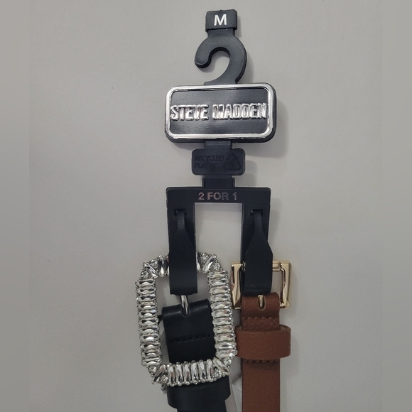 Steve Madden Womens 2 Pack Brown and Black Buckle Belts - Picture 5 of 10